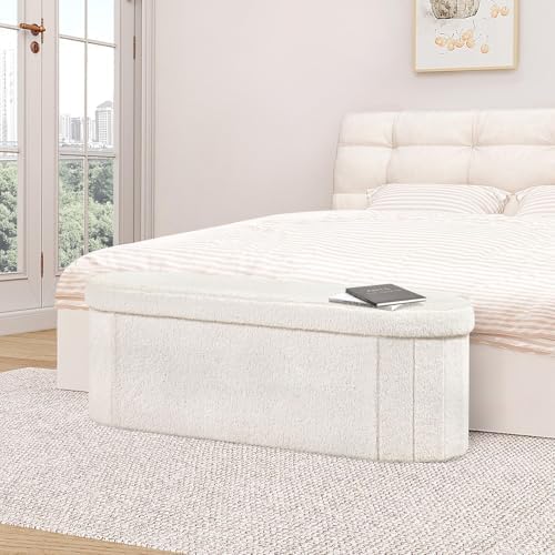 B FSOBEIIALEO Ottoman with Storage for Living Room, Sherpa Folding Storage Ot...