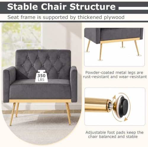 Giantex Modern Velvet Accent Chair, Upholstered Single Sofa Chair (Grey)