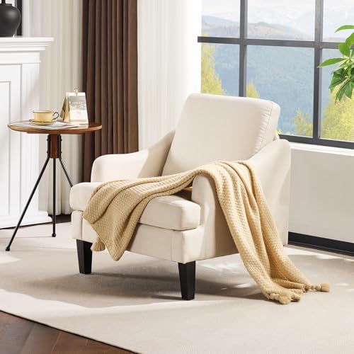 VINGLI Linen Fabric Accent Chair Beige, Modern Upholstered Armchair, Comfy So...