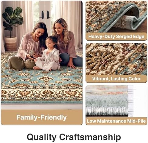 Well Woven Barclay Collection Sarouk Light Blue 8x10 Area Rug - for Living Ro...