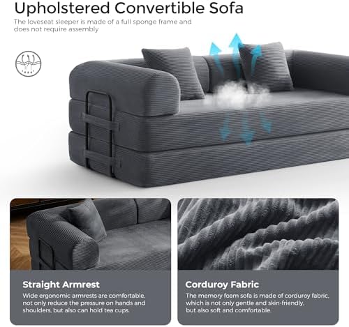 79" Convertible Futon Sofa Bed, Boneless Couch for Living Room | Dark Gray