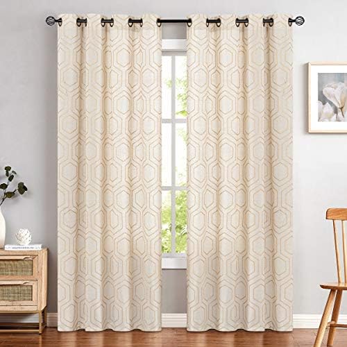 jinchan Yellow Boho Window Curtains 84 Inch Length 2 Panels Set Linen Texture...
