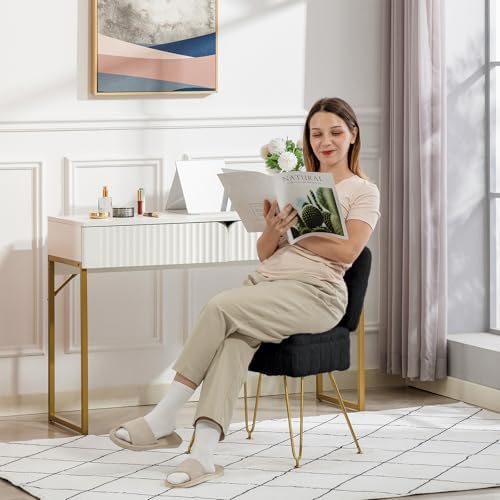 Vanity Chair with Storage | Comfy Ottoman with Folding Back
