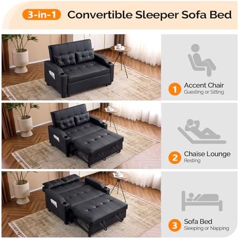 VINGLI Convertible Loveseat Sleeper Sofa Bed, Pullout Couch for Living Room