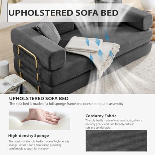 4-in-1 Folding Convertible Sofa Bed, 78 Inch Boneless Couch with Fixed-Shape ...