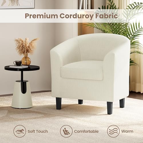 Yaheetech Accent Chairs, Corduroy Barrel Armchairs, Beige