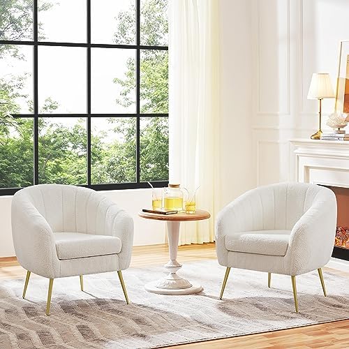 Yaheetech Barrel Accent Chair, Modern Cozy Vanity Chair, Ivory