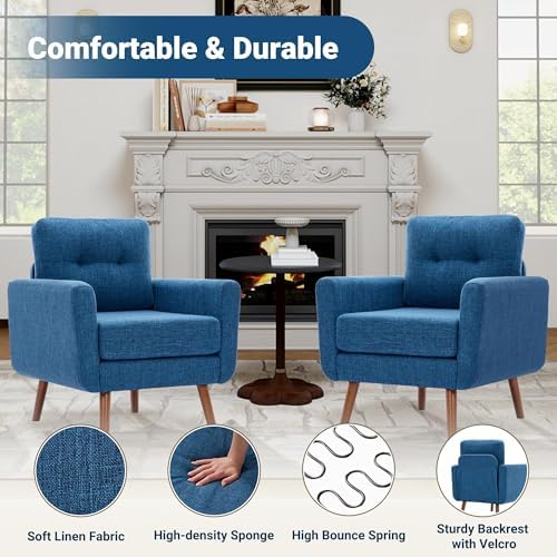 Tbfit Linen Fabric Single Sofa, Accent Chair, Mid Century Modern Armchair for...