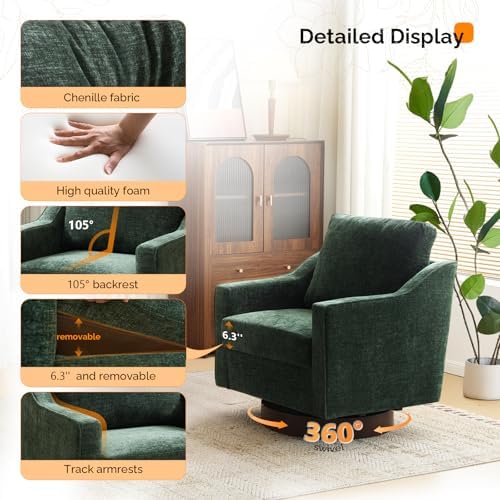VINGLI Mid-Century Modern Swivel Accent Chair, 360°Upholstered Armchair, Home...