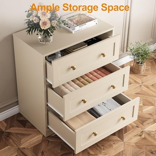 RoyalCraft Small 3 Drawer Dresser, Beige Dresser for Bedroom, Wood Nightstand...