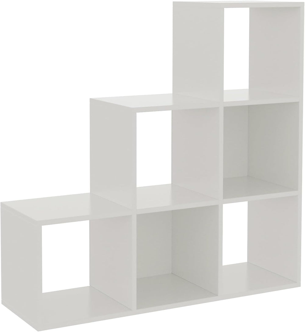 Ladder Cube Storage Bookcase - Wooden L-Shaped 3-Tier Corner Shelf, Reversibl...