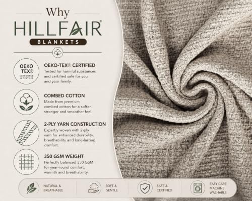 HILLFAIR 100% Combed Cotton Blanket– Queen Bed Blanket– Soft Cozy Warm Multip...