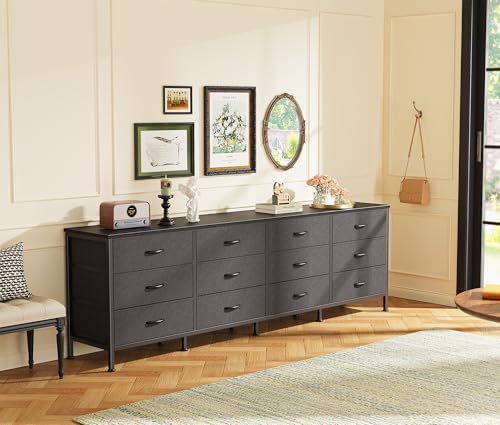 Huuger 70 Inch Black Dresser for Bedroom, TV Stand for 65, 75, 80 Inch TV, 12...