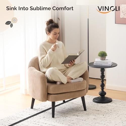 VINGLI 30.3" Wide Modern Barrel Accent Armchair with Track Armrest, Soli...
