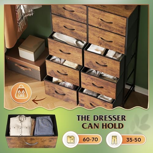 WLIVE Tall Dresser for Bedroom, Rustic Brown Wood Grain Print