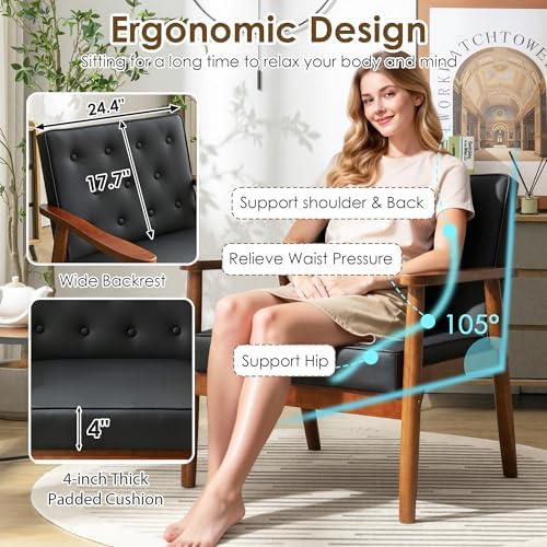 Waiting Room Accent Chairs Set of 2, Black Leather ArmChairs, Office Guest