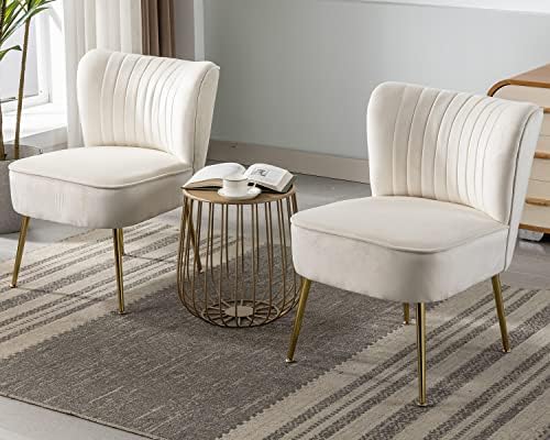 KCC Modern Velvet Accent Chair Set of 2,Side Chair for Bedroom,Beige