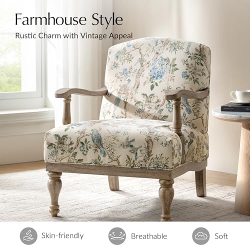 HULALA HOME Floral Accent Chair with Solid Wood Frame, Bird