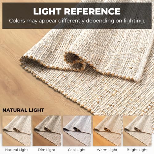 GRUHUM Jute Cotton Area Rug 5X8 ft Natural Hand Woven Farmhouse Rug Large
