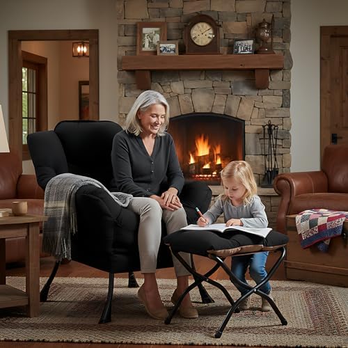 Welnow Lazy Chair with Ottoman, Reading Chair with Footrest,Matte Black