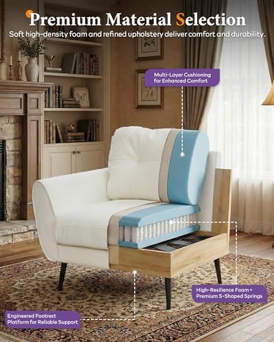 White Faux Leather Accent Chairs Set of 2, Tufted Armchairs for Living Room