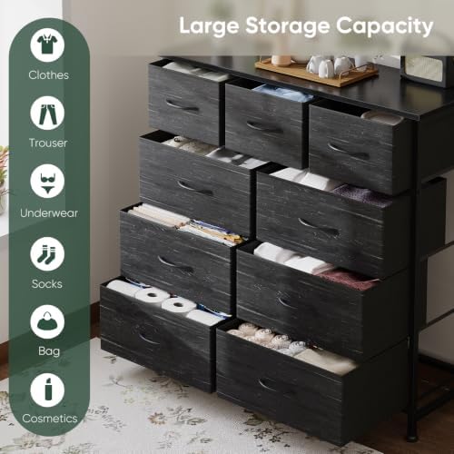 Fabric Dresser for Bedroom with 9 Drawers, Storage Tower