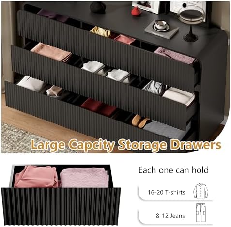 Wodeer Black Dresser Fluted 9 Drawers Dresser for Bedroom, 59" Wide Wood...