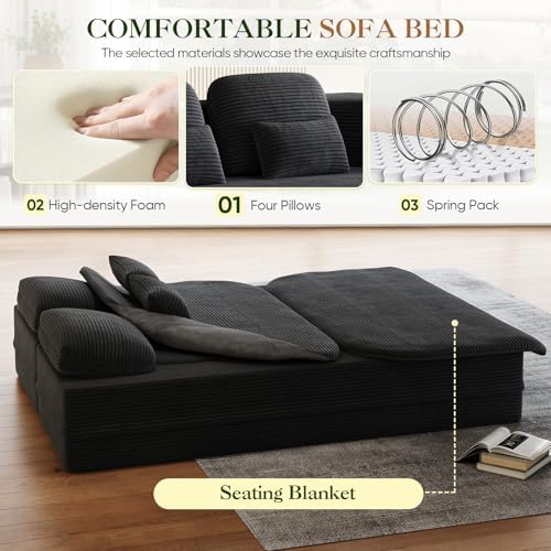 Antetek Convertible Sleeper Sofa, Modern Folding Futon Corduroy Floor Foam Co...