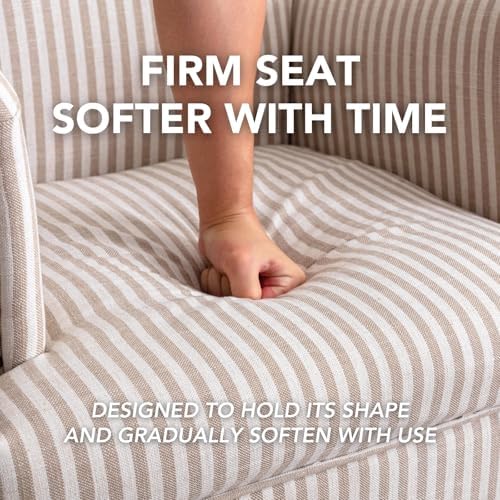Khaki Striped Linen Fabric Accent Chairs Set of 2, Modern Farmhouse Upholster...