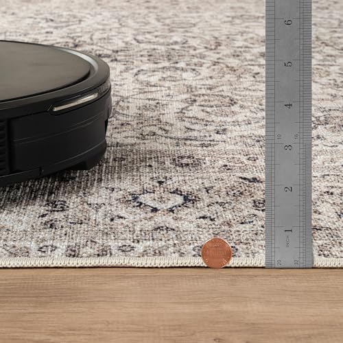 Traditional Beige & Off White Washable Area Rug with Border by Bloom Rugs