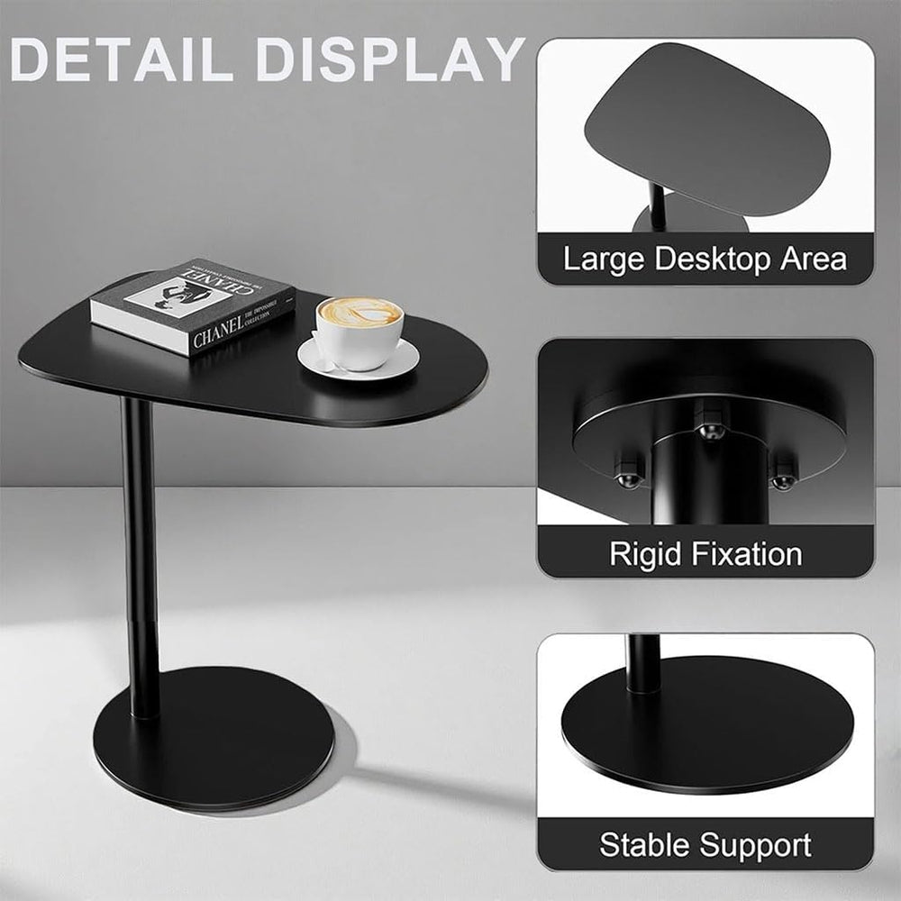 C Shaped End Table for Couch - Modern Metal Sofa Side Table with Round Base, ...