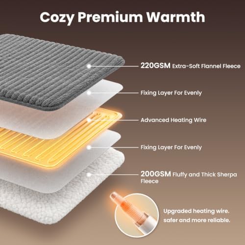 Homemate Heated Blanket Electric Heating Throw 50"x60" Soft Flannel...