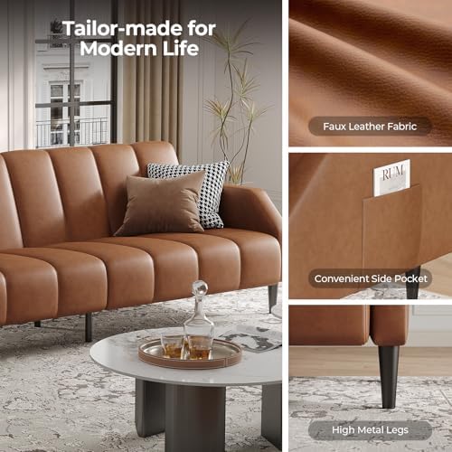 Fadware Faux Leather Couch, Convertible Futon Sofa Bed with Adjustable Backre...