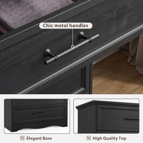 YANSNWO Black 6 Drawer Dresser for Bedroom, 44" Tall Chest of Drawers
