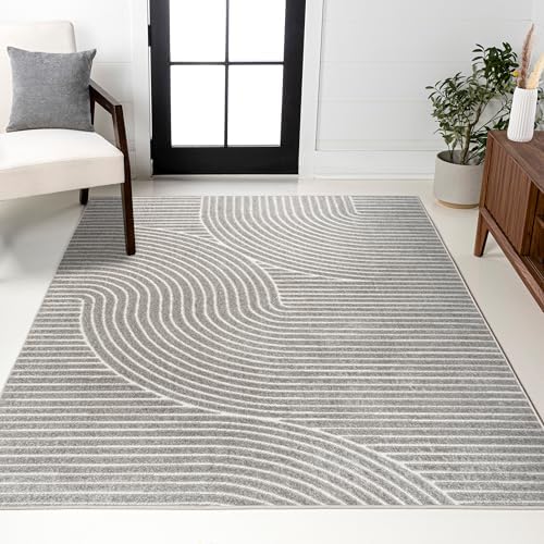 JONATHAN Y Hallie High-Low Curve Gray/Ivory Indoor/Outdoor Area Rug, 6x9, Min...