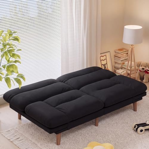 Homall 67'' Convertible Futon Sofa Bed, Modern Linen Loveseat, Black