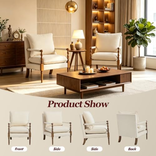 Accent Chair for Living Room, Farmhouse Linen Fabric Spindle Accent Chair wit...