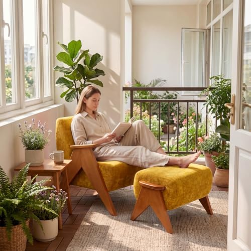 Home Accent Chair Mid Century Modern Accent Chair with Wood Frame, Lounge Uph...