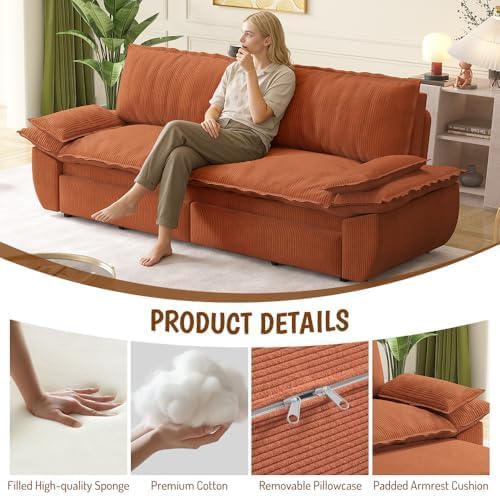 73.2" Sofa Bed Queen, 3-in-1 Pull Out Sofa Bed with Pillow Armrest, Mode...