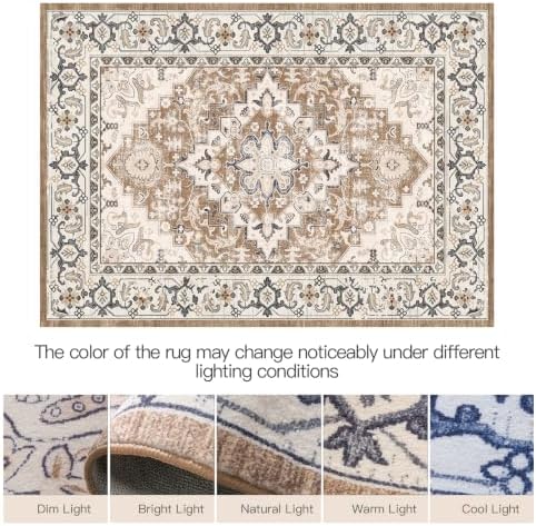 Lofus 5x7 Area Rugs for Living Room Bedroom, Soft Boho Carpet Floral Brown