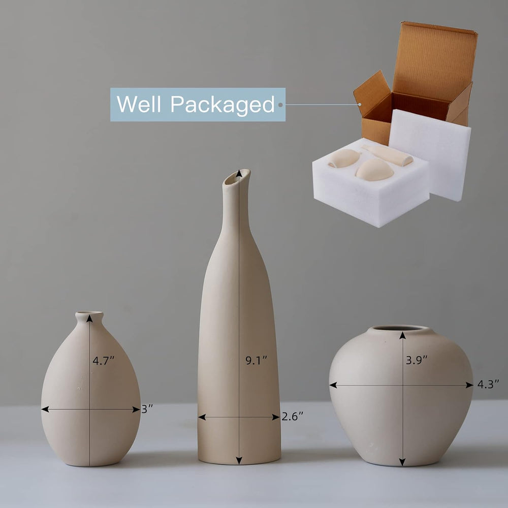 Ceramic Vase Set of 3, Minimalist Flower Vase for Rustic, Modern Farmhouse, L...