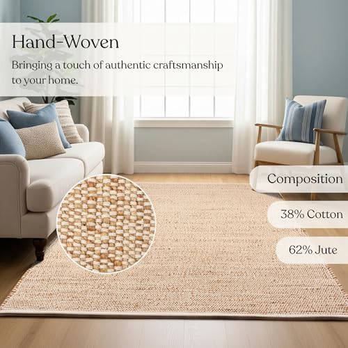 Delara Handwoven Jute and Cotton Area Rug - Natural Rug, Farmhouse Accent Rug...