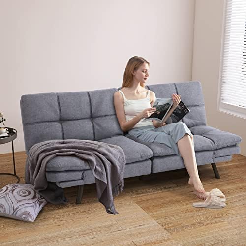 Opoiar Futon Sofa Bed,Small Splitback Linen Fabric Memory Foam Couch,Modern C...