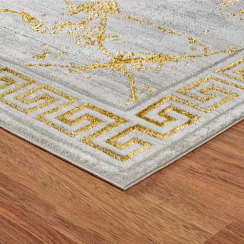 GLORY RUGS Area Rugs Marble 5X7 Cream Gold Carpet Modern Abstract Rug Living ...