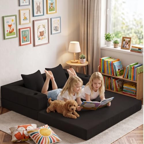 COMAX Boneless Futon Sofa Bed, 59" Small Low-Profile Floor Couch, Black