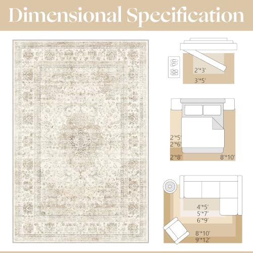 8x10 Beige Neutral Vintage Distressed Traditional Area Rug