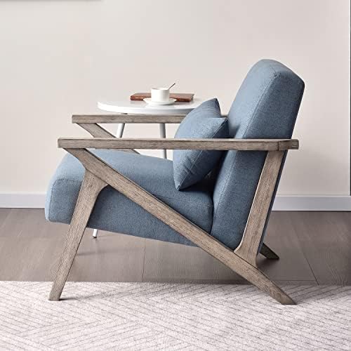 INZOY Mid Century Modern Chair with Wood Frame, Upholstered Armchair with Wai...