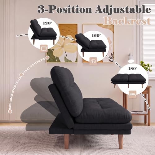 Homall 67'' Convertible Futon Sofa Bed, Modern Linen Loveseat, Black
