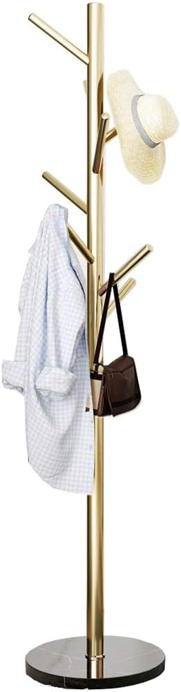 Jolitac Metal Coat Rack Stand Golden Satin Steel Finish Stable Marble Base, H...