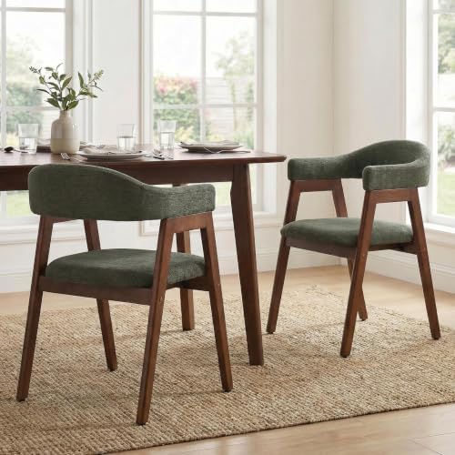 VKNOW Wooden Barrel Dining Chairs Set of 2 with Arms and Curved Back, Green
